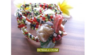 Ladies Flowers Shells Beads Bracelets Cuff